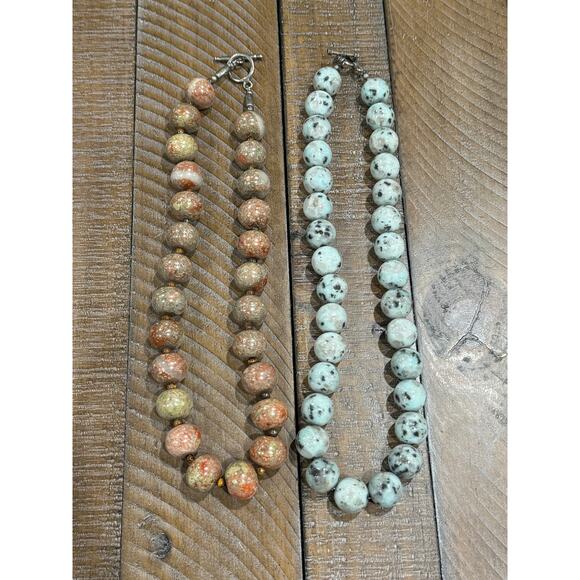 Lot of 2 Necklaces: Multi-Color Agate Lotus Jasper - Picture 1 of 8